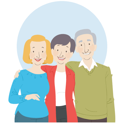 Illustration of seniors with a family caregiver
